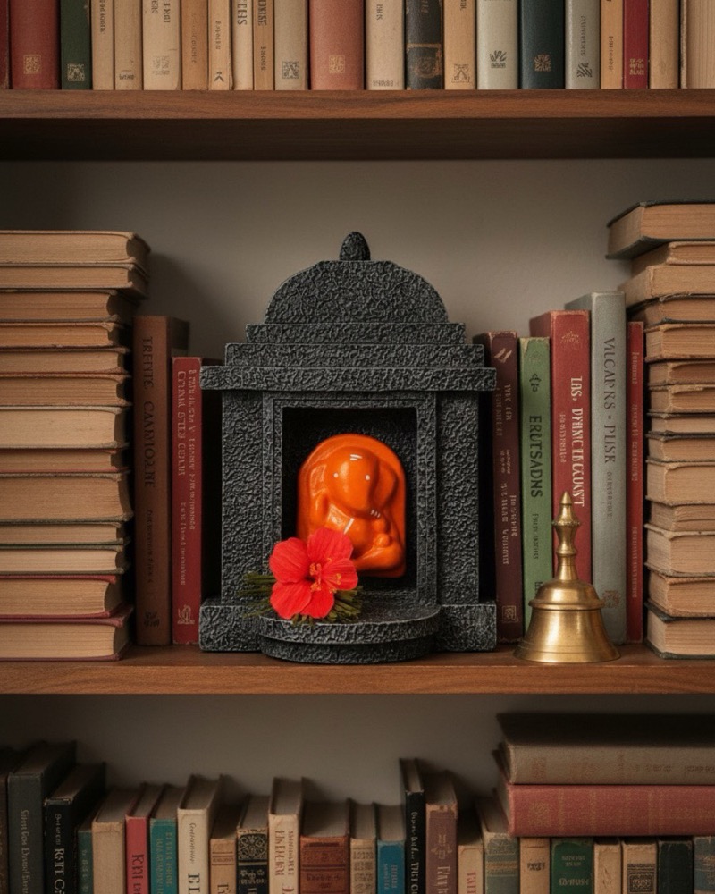 Between the books.